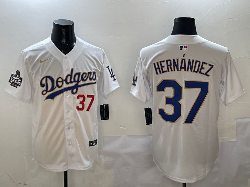 Men Los Angeles Dodgers #37 Hernandez White Gold Game 2025 Nike MLB Jersey style 3
